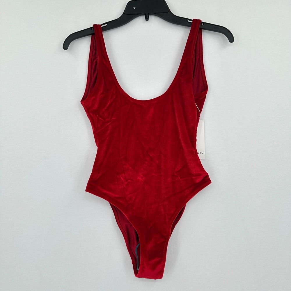 FOX Swim Bathing Suit St Tropez Womens‎ XS Red Velvet One Piece Open Back NWT